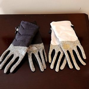 2 PAIR'S of TNF women's size medium gloves. Black pair and white pair.